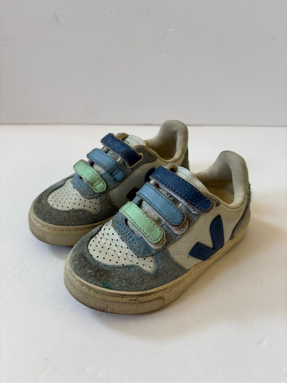 Veja Suede Leather Kids V-10 trainers Sneakers Shoes 25 8.5 Blue White Boy Girl